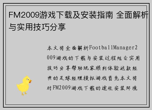 FM2009游戏下载及安装指南 全面解析与实用技巧分享